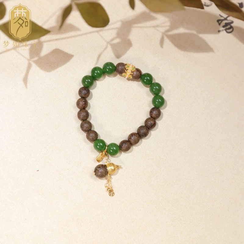 沉香朝云卷·银镶葫芦圆珠手串ZXL中式复古简约百搭手串