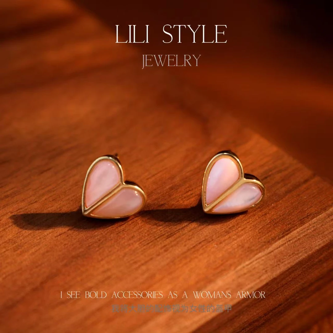 铜合金耳饰 时尚简约百搭拼接爱心耳钉小众气质小巧耳环女K717