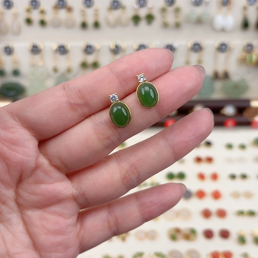 银S925镶嵌和田玉耳饰