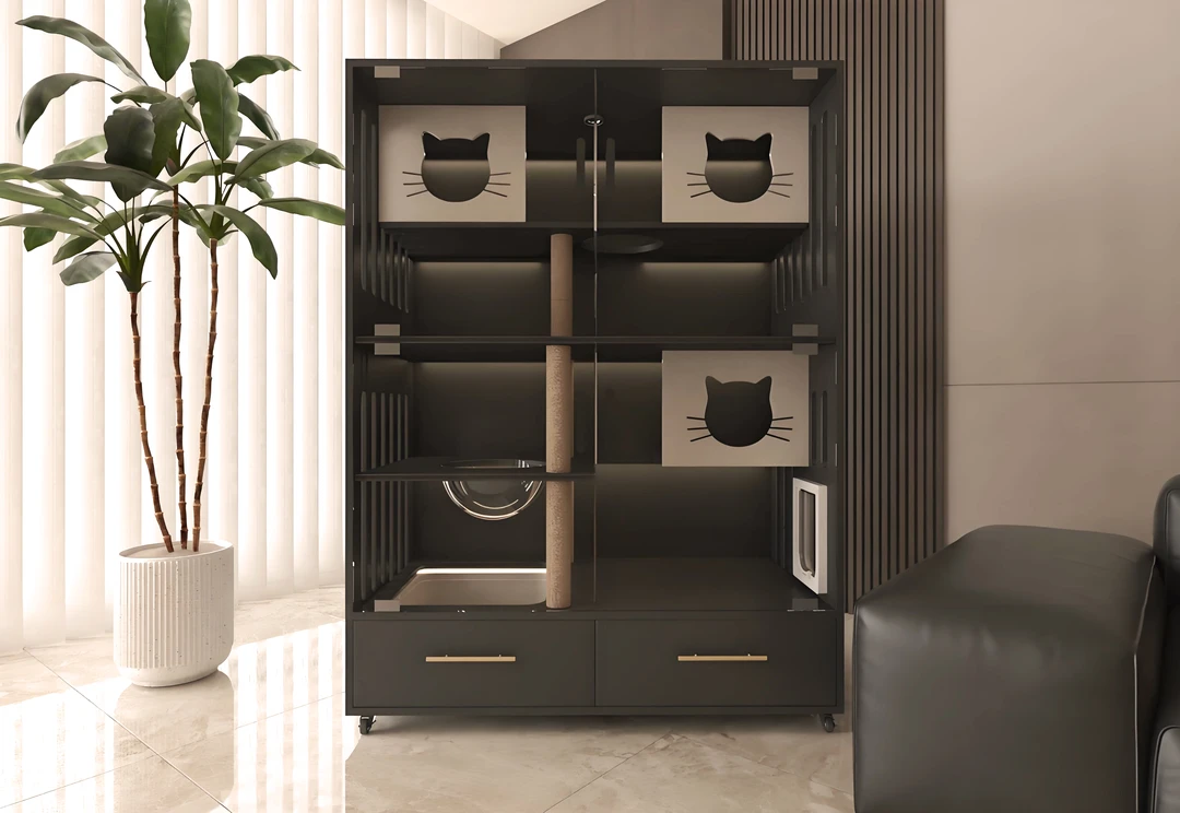 豪华加大猫猫别墅可透视玻璃纯实木一体式多功能分区独栋猫咪别墅