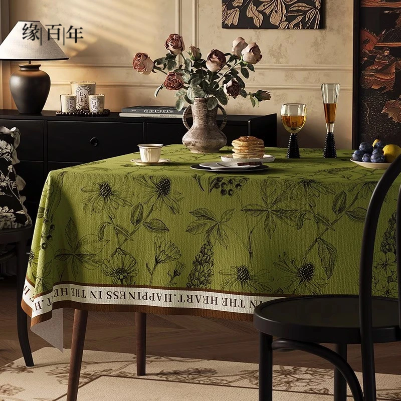 桌布法式复古绿色长方形轻奢高级感ing风加厚餐桌布氛围感茶几布