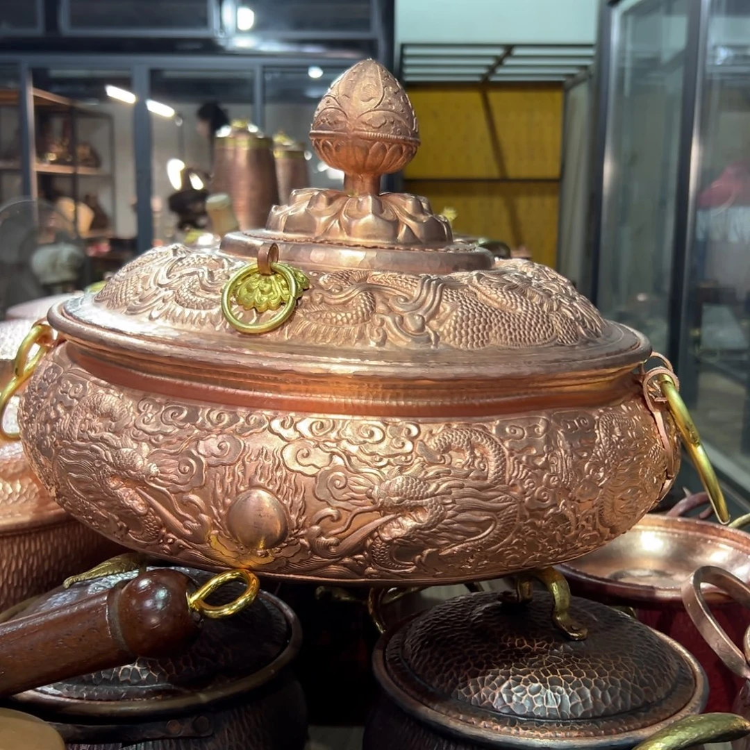 紫铜龙凤原色34cm燃气汤锅