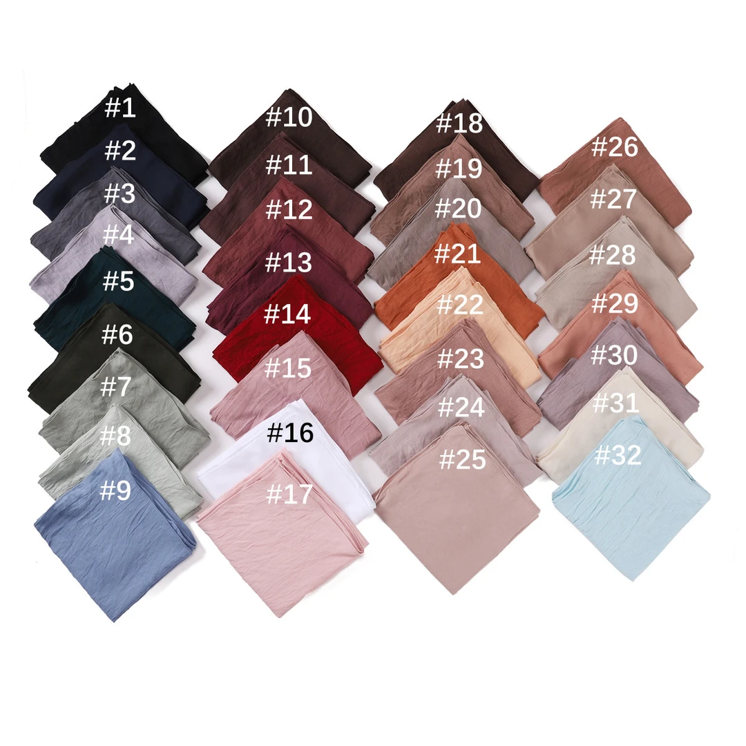 跨境新品单色90小方巾自然皱棉感围巾柔软细纹褶皱微弹女丝巾批发