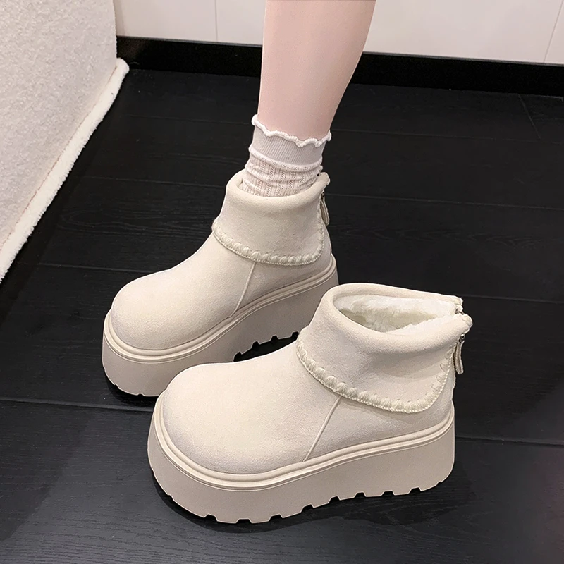 白色东北厚底雪地靴女款2025新款冬季加绒加厚保暖女性雪地棉鞋子