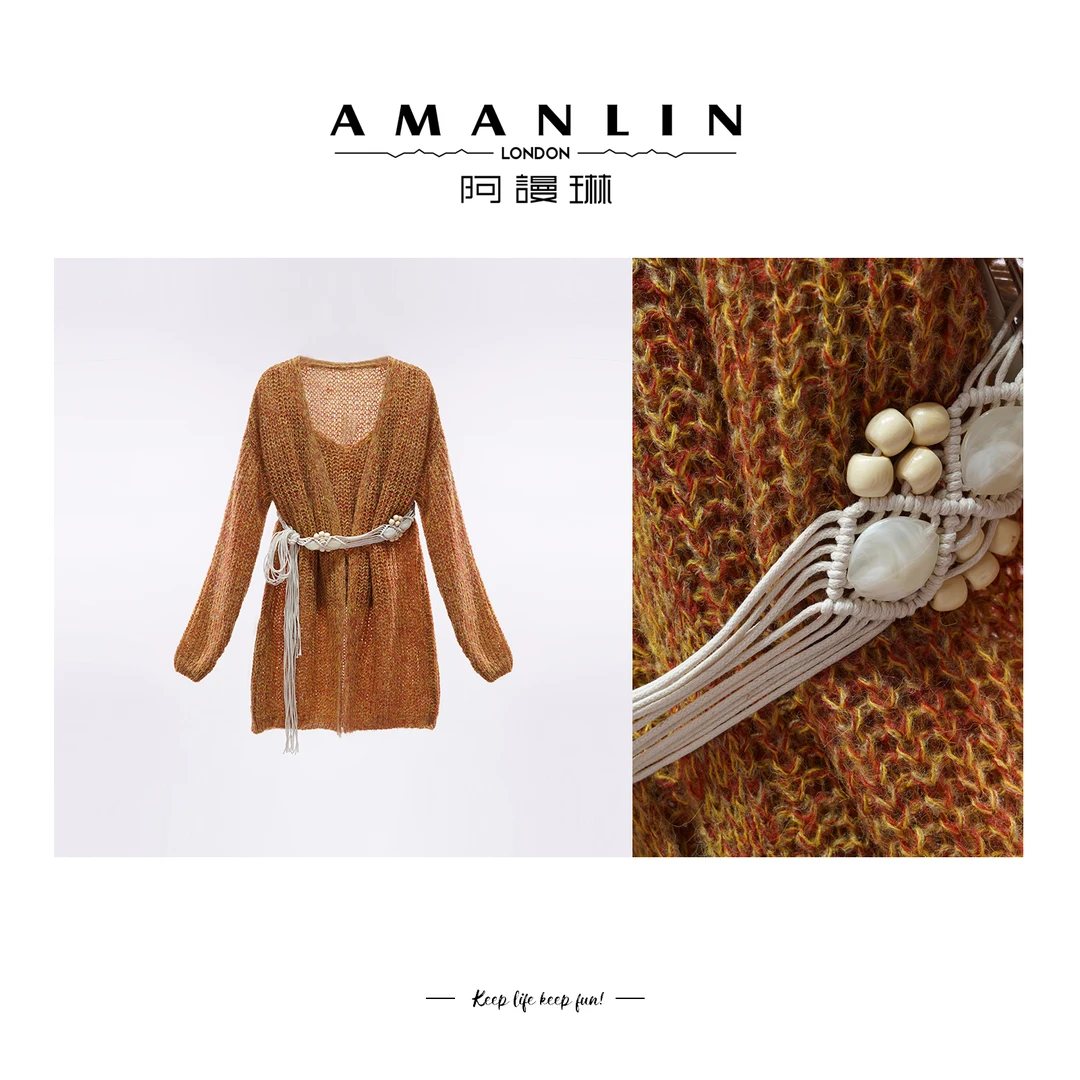 AMANLIN/阿谩琳气质针织优雅女士法式收腰欧若风时尚套装F593209