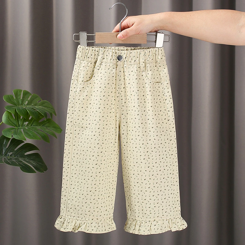 女童2025春秋新款女宝宝韩版碎花直筒裤宽松洋气可爱百搭阔腿长裤