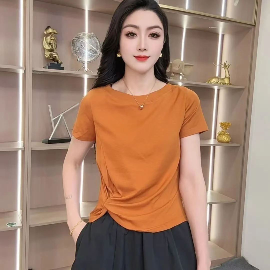 2025夏季新款时尚简约短袖T恤打底洋气遮肚子上衣女#8929