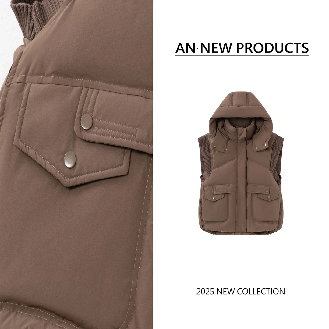 【谷月流川】A10432秋冬季新款韩版针织拼接连帽保暖羽绒马甲