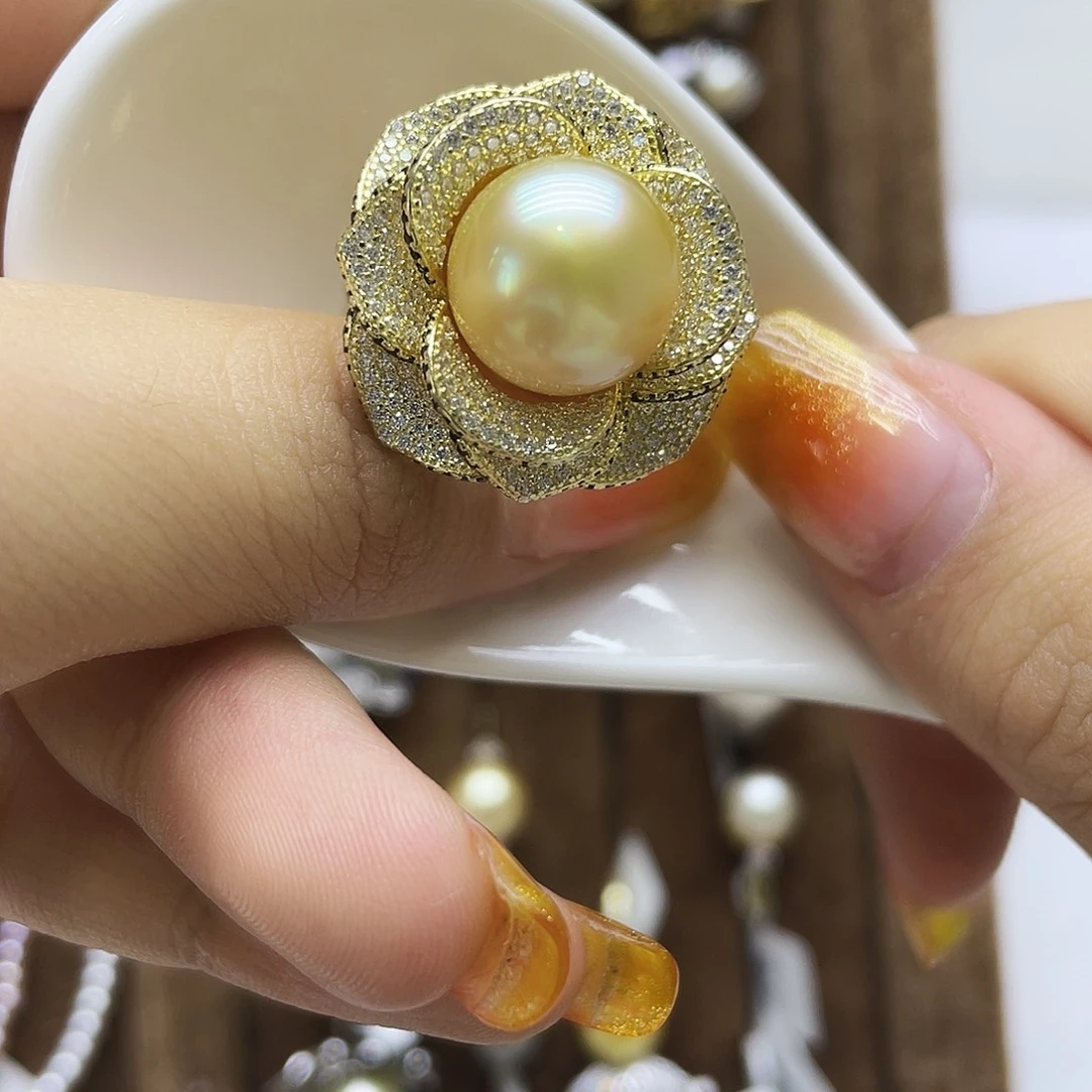 银S925镶嵌戒圈海水珍珠