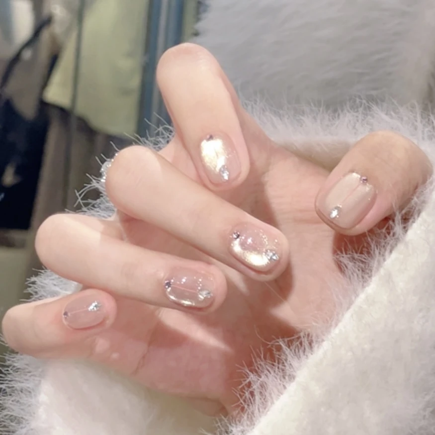 【一线天】野世穿戴甲 玻璃珠猫眼贴钻手绘 纯欲千金风美甲