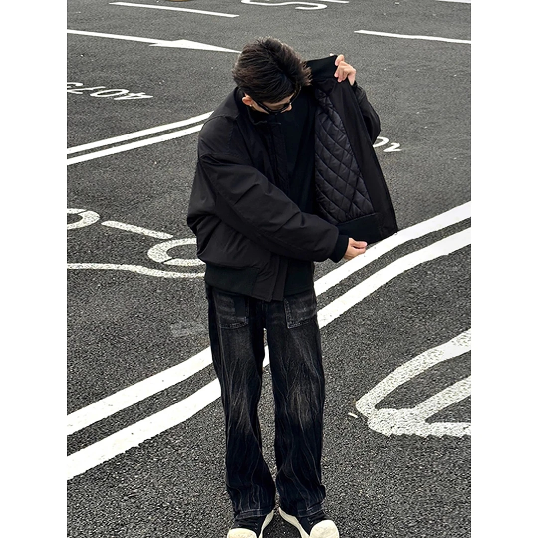 美式bomber飞行员夹克外套男款秋冬装加厚棉服廓形立领夹棉棒球服