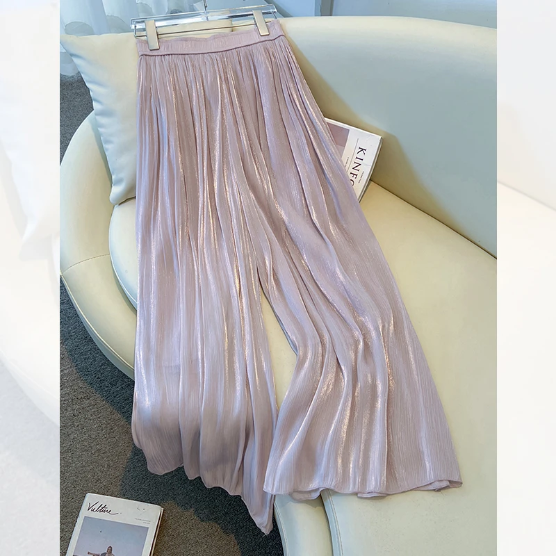 拉夏贝尔琉璃裤阔腿裤女夏季2025新款今年流行轻薄甩裤垂坠感裙裤