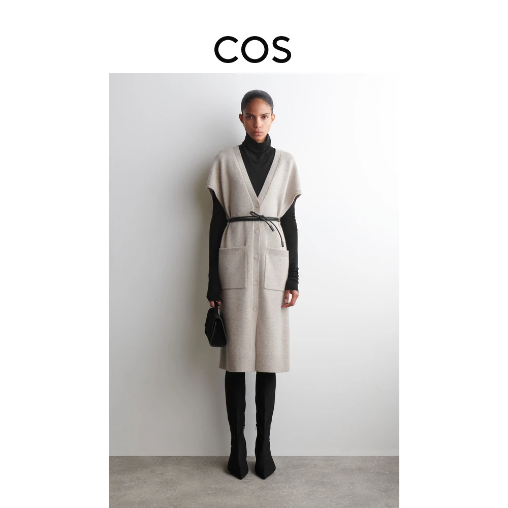 COS女装 标准版型美利奴羊毛开衫米色2025冬季新品1317140001