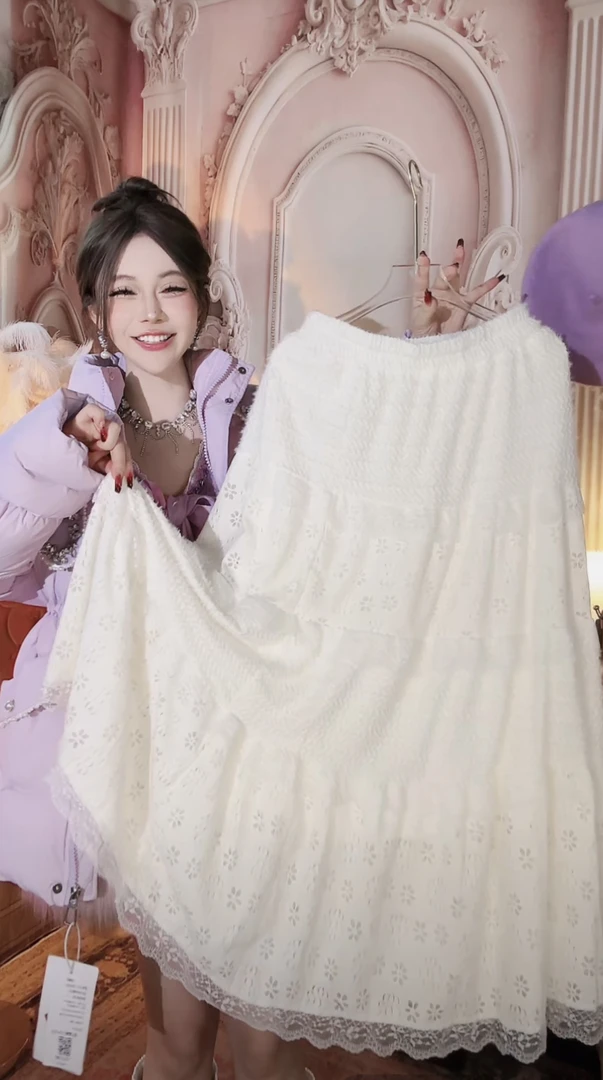 【崔】155-156 冬季法式蕾丝花边蛋糕半身裙厚款女秋冬新款加厚