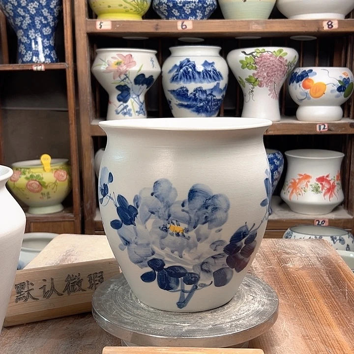 陶圆口兰兰牡丹陶瓷