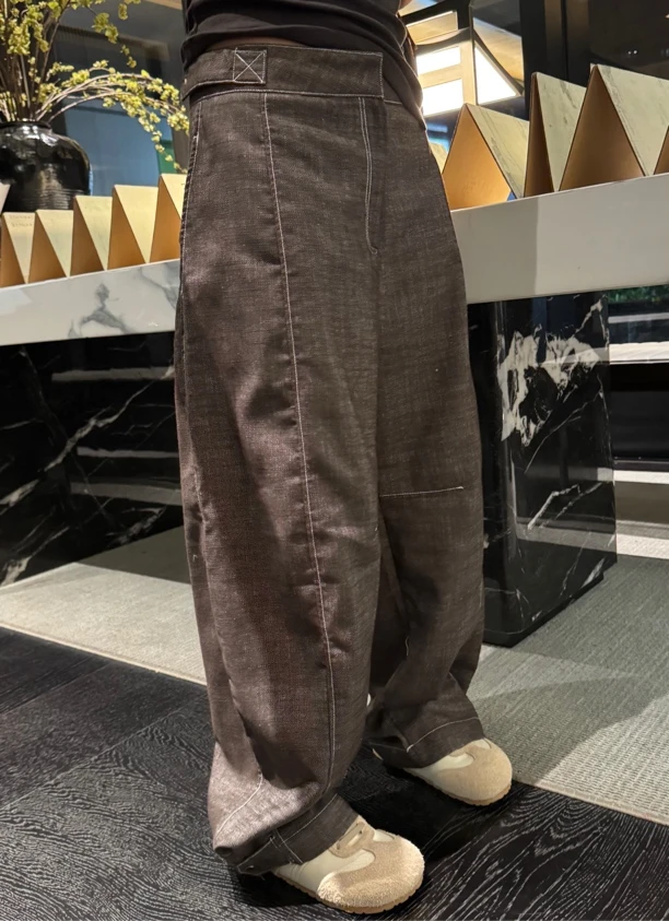 <现货>LILULU 复古时光机定制超chill牛麻裤时尚宽松直筒