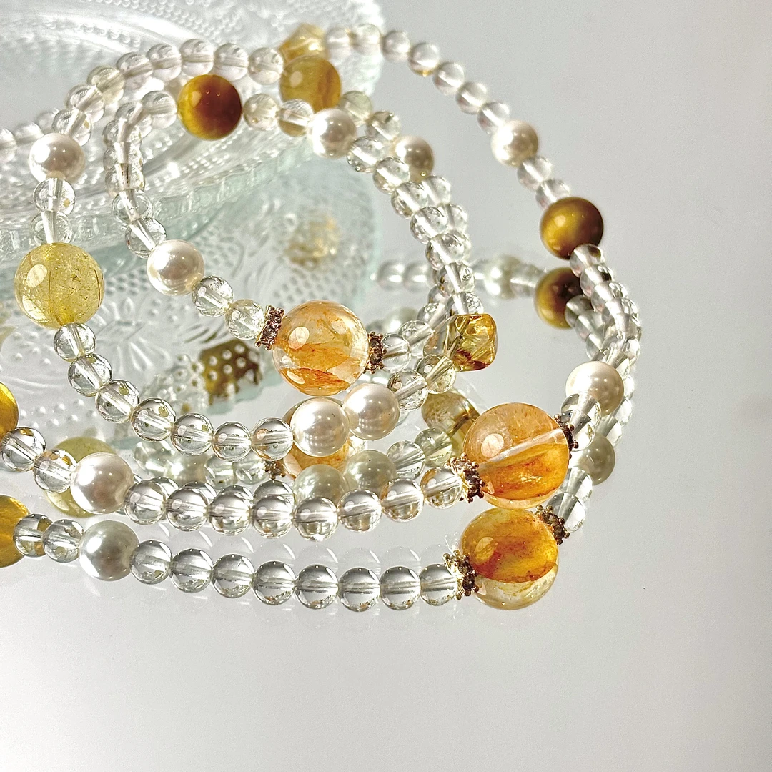 【发财星球】白水黄发晶红胶花6mm双圈手串面小仙多样性发其一