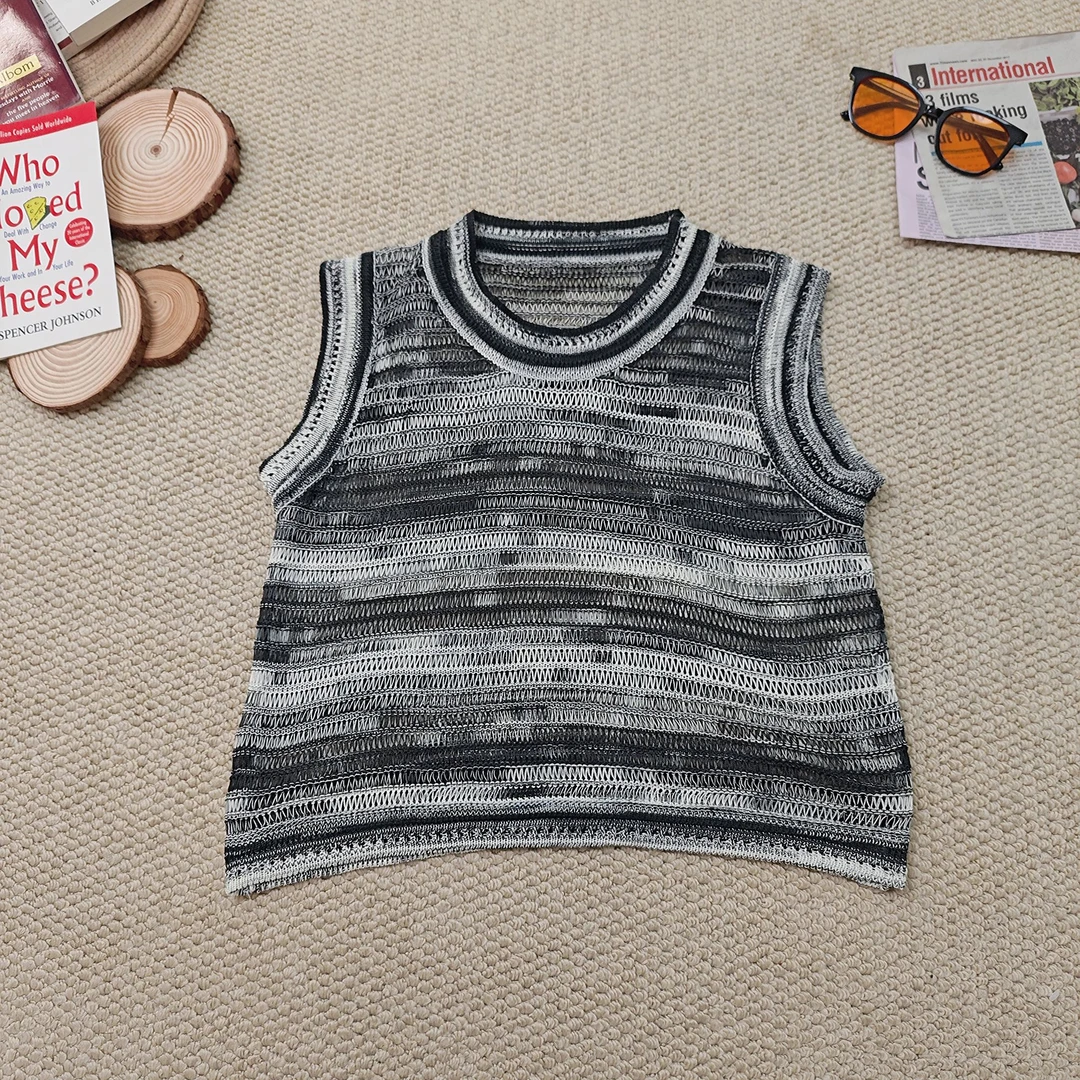 2025夏季新款宽松百搭时尚条纹镂空背心2850