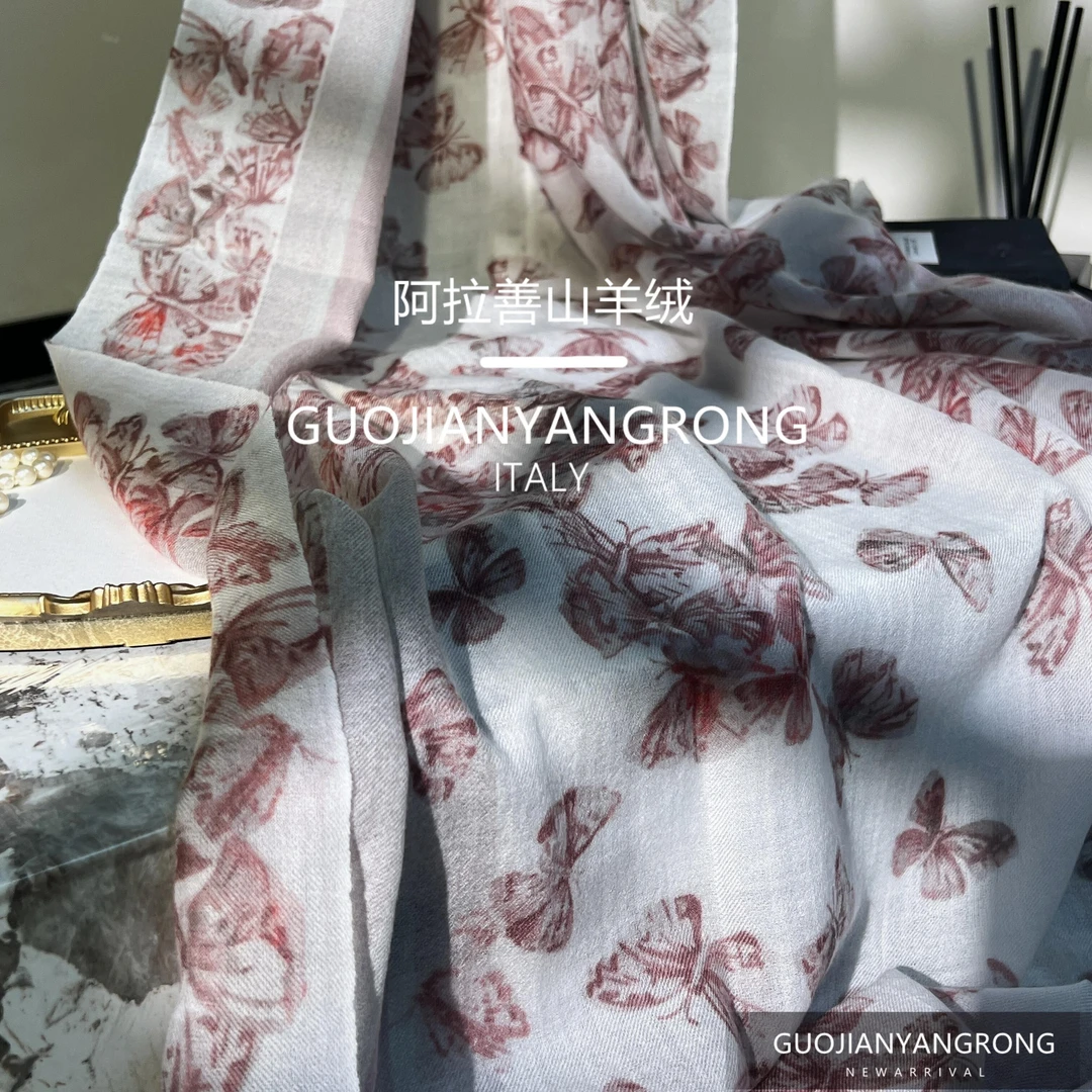 GUOJIAN【绯梦翩跹】意大利花色设计气质高端山羊绒围巾披肩