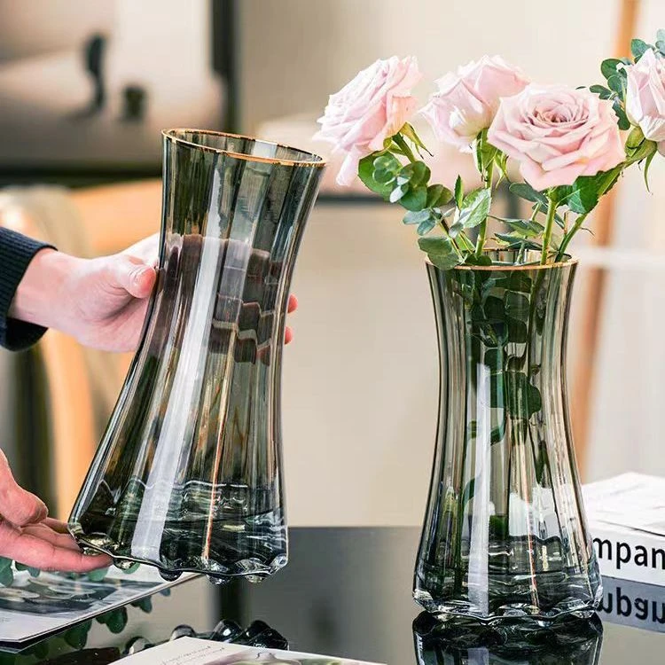 现代简约网红轻奢典雅气质玻璃花瓶客厅创意摆件百合插花水培花器