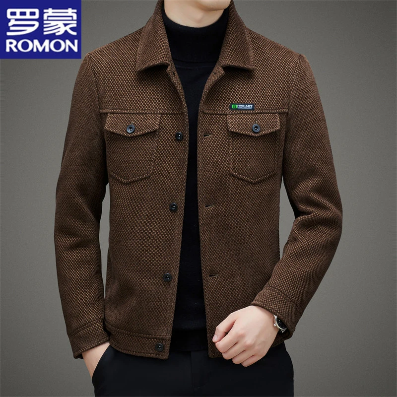 罗蒙正品男装毛呢夹克男士秋冬季翻领加厚短款大衣休闲保暖外套潮