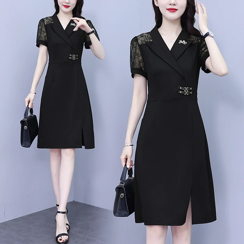 侧拉链镂空法式名媛X型裙连衣裙夏季职业收腰女装小个子修身