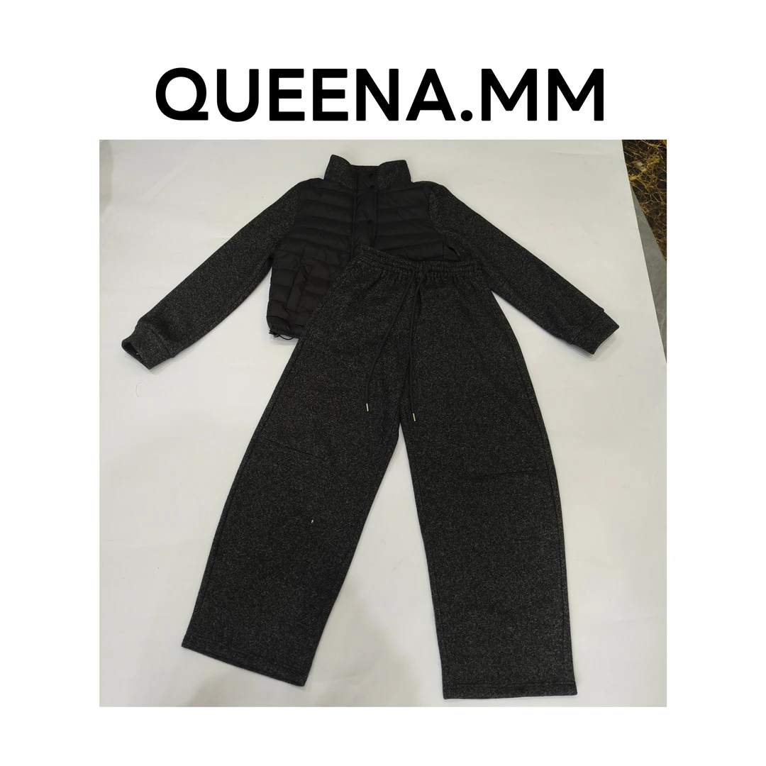 麻灰羊毛羽绒服磁吸扣精简套装 衣长58cm了裤长101cm
