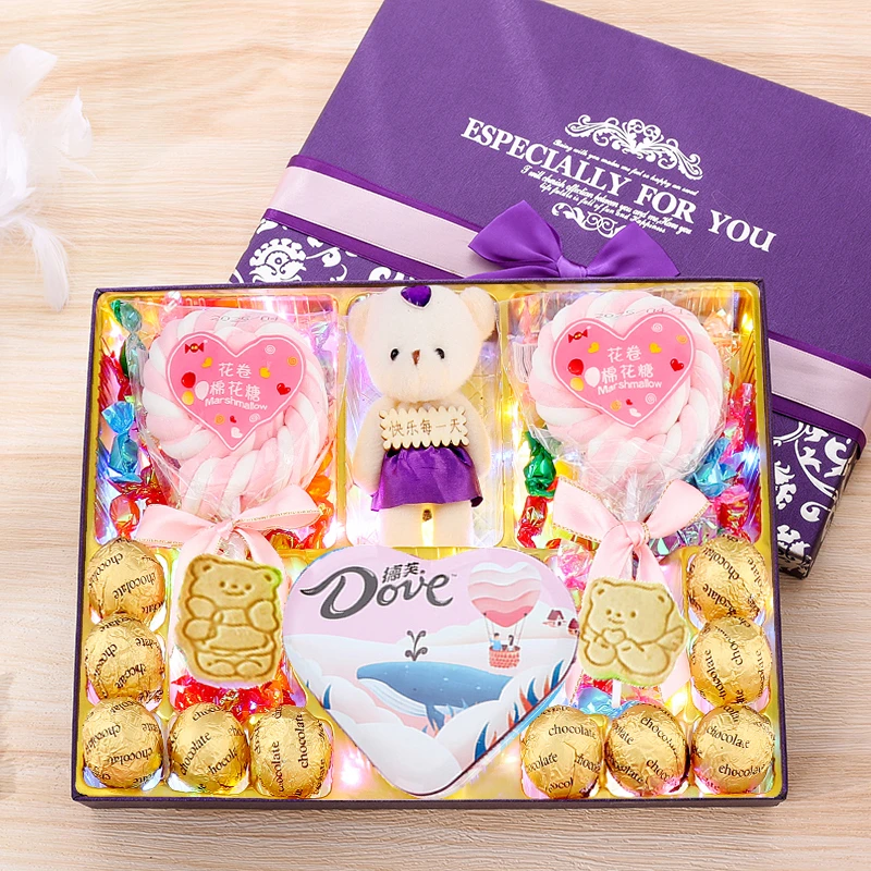 德芙巧克力礼盒装棉花棒棒糖金球组合送男女孩休闲零食