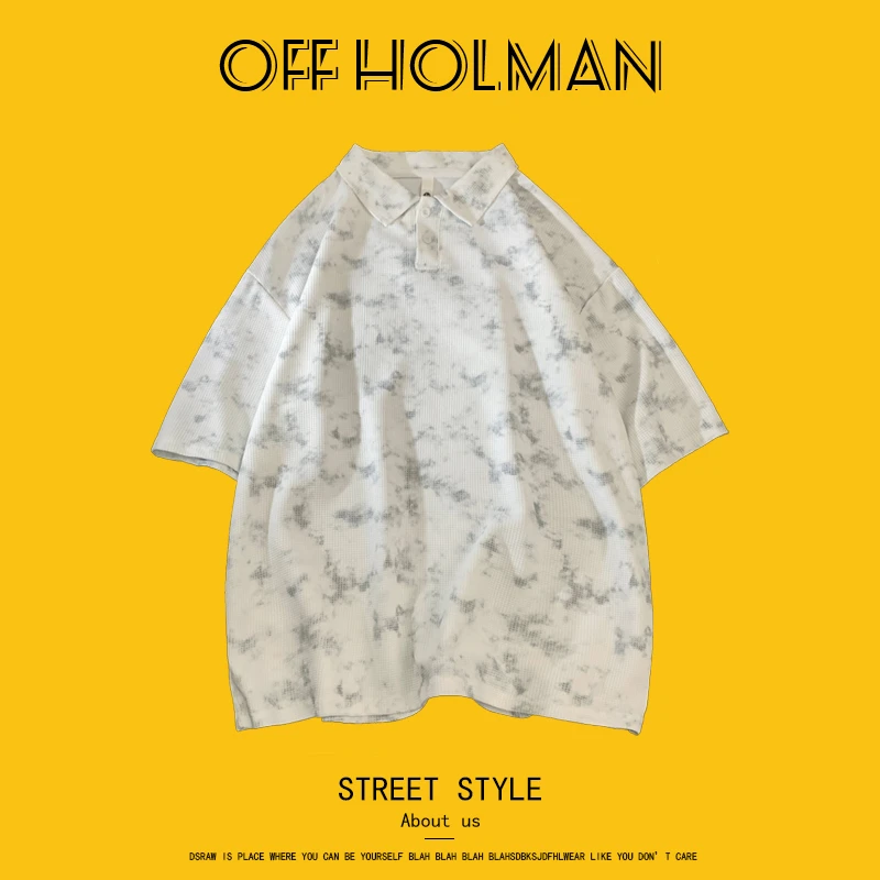 OFF HOLMAN夏季新款潮流港风时尚短袖休闲百搭小众扎染POLO衫