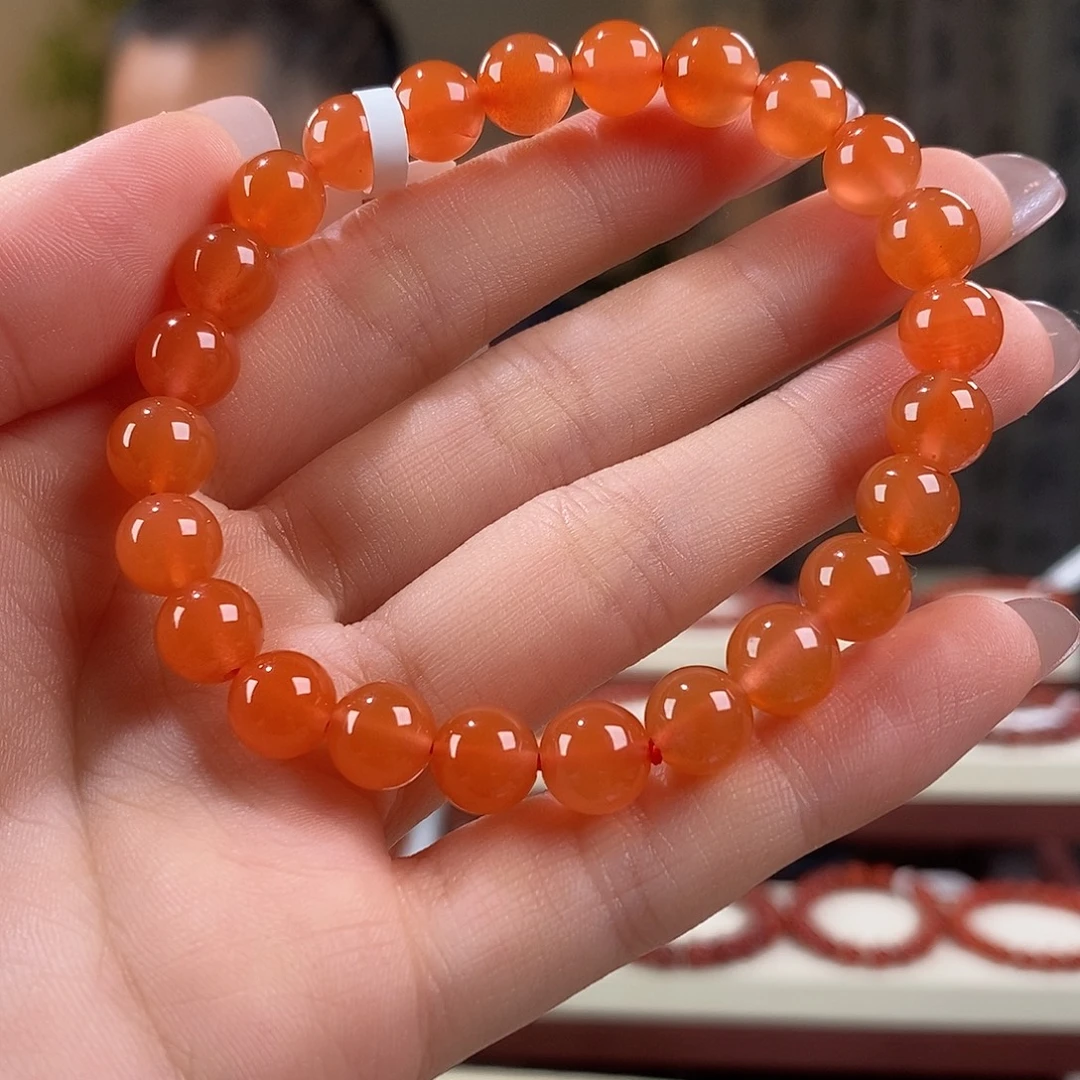 南红玛瑙未镶嵌手串原矿8mm 联合川料樱桃红