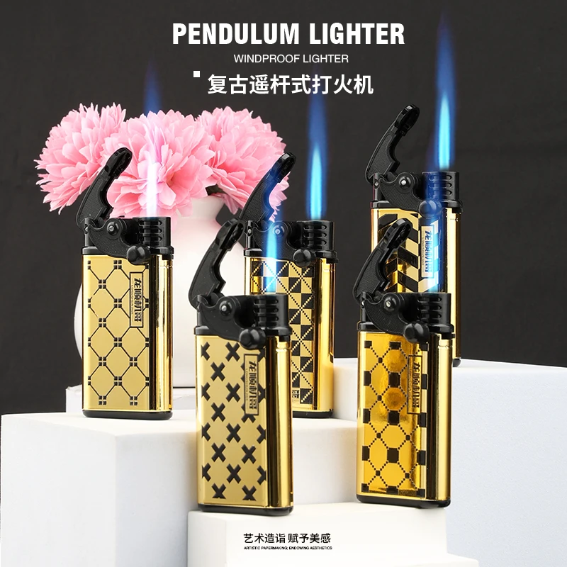 新款蓝焰防风打火机摇臂直冲充气耐用高颜值家用广告定制刻字印字