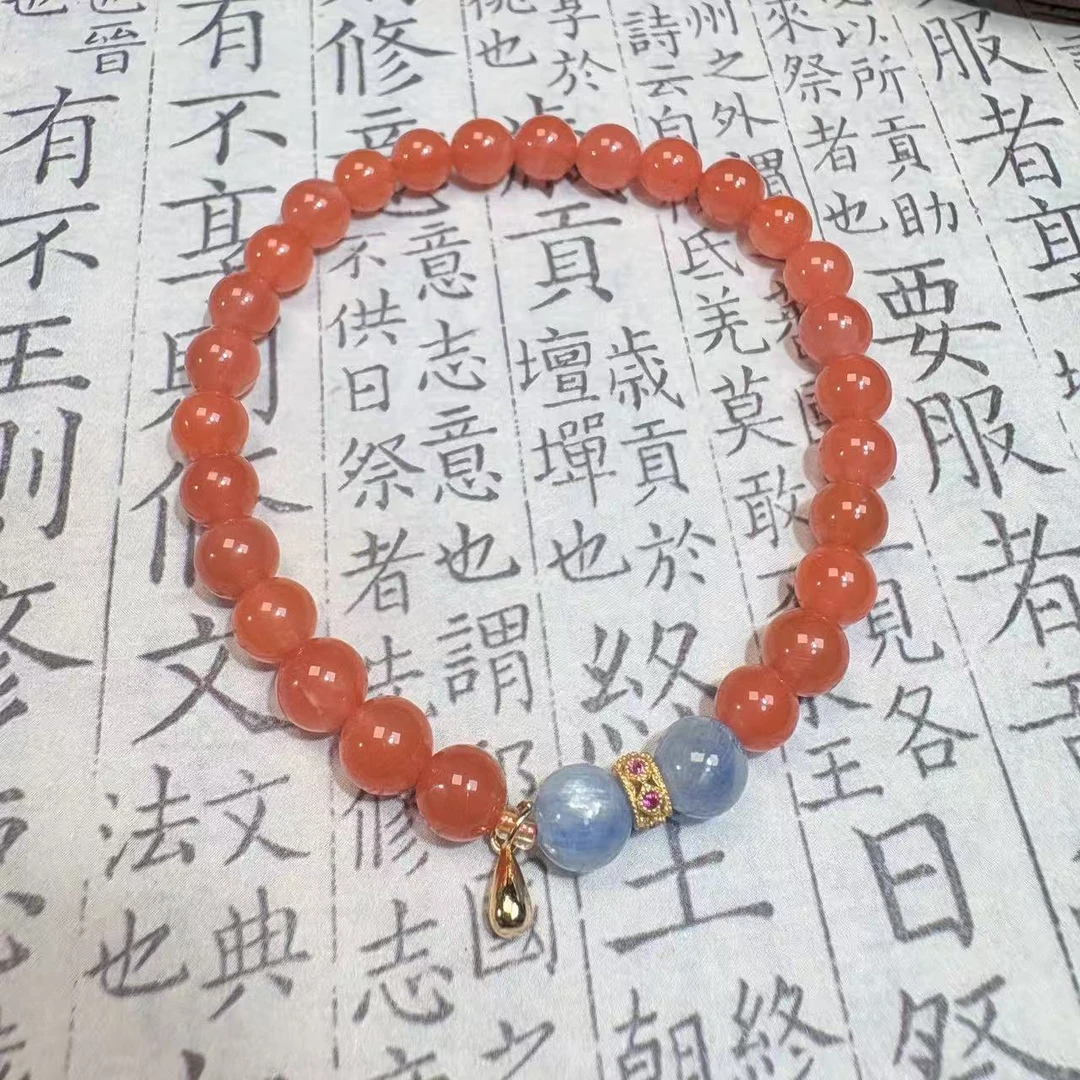 单圈南红手串6mm搭配s925银吊坠手链