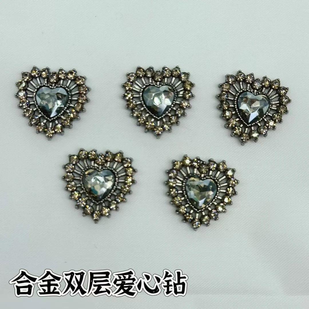 懒虫饰品 合金双层爱心钻发饰DIY材料合金配件