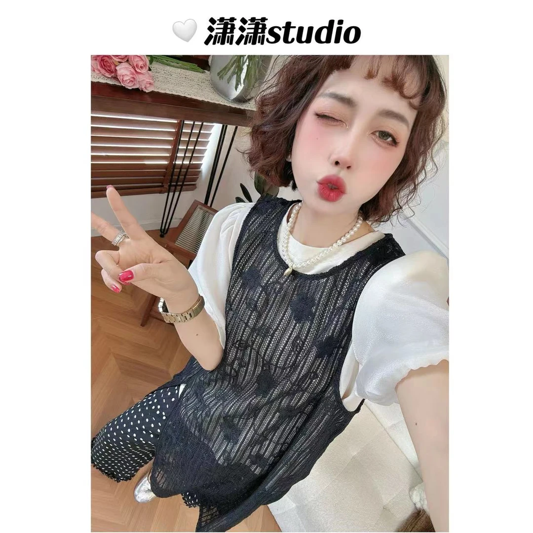【长款镂空马甲】潇潇定制立体钩花设计前开衩百搭长款马甲XM1133