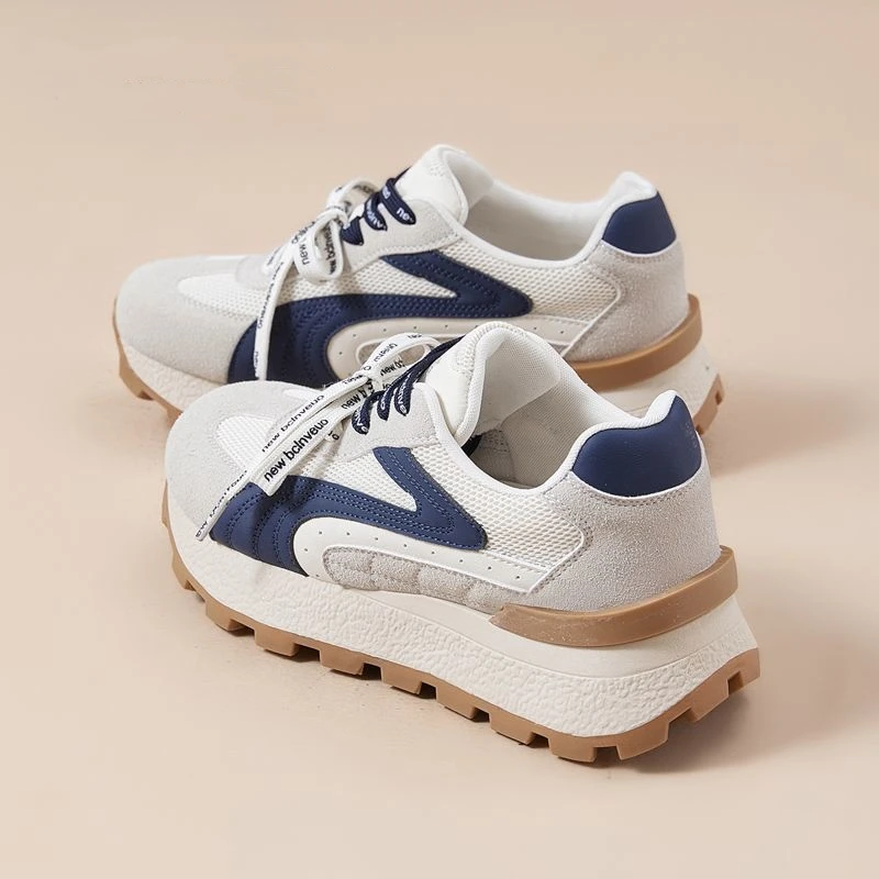 复古女鞋厚底板鞋2025秋季新款透气轻便拼色百搭运动休闲鞋子【Y】