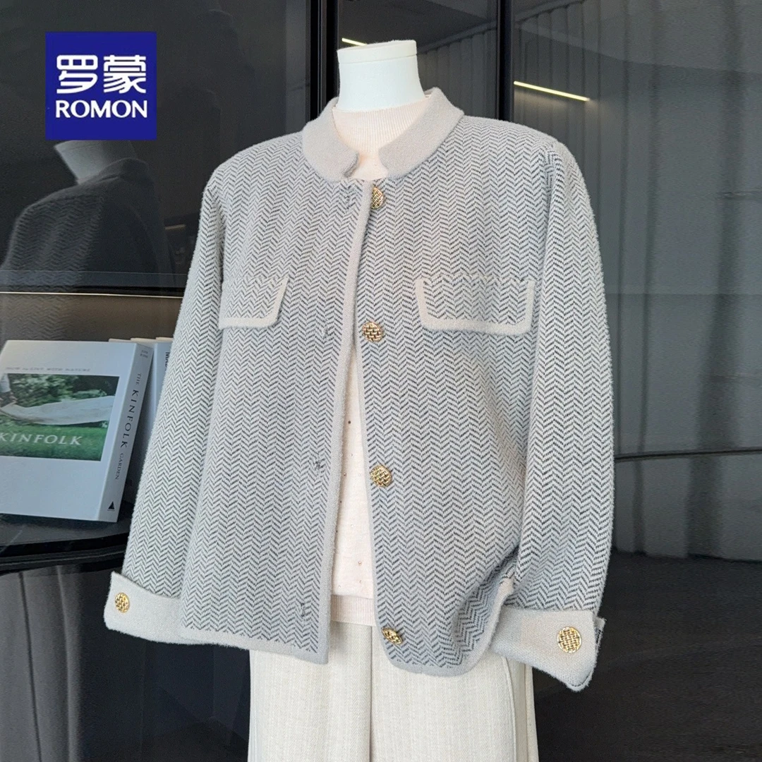 罗蒙2025新款妈妈秋装小香风毛呢外套中老年女装春秋洋气针织开衫