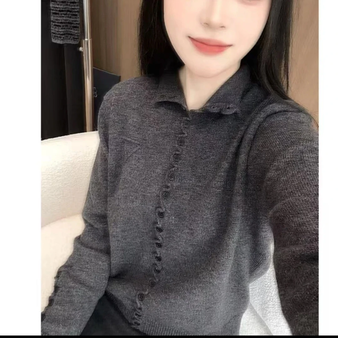 法式INS风女针织慵懒风毛针织衫保暖灰色高级感长袖冬季