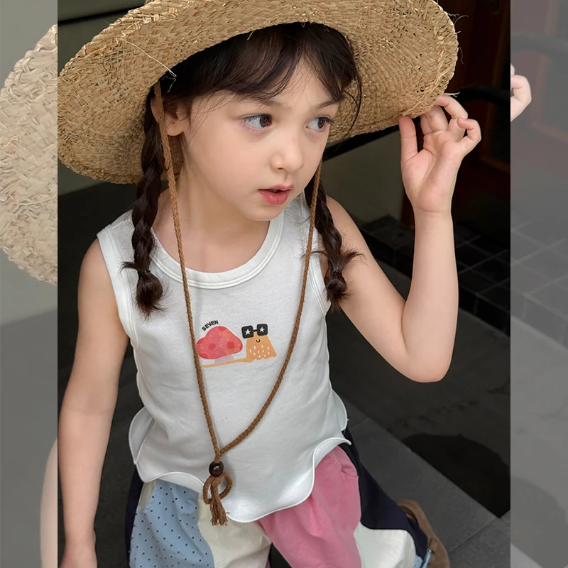 SKD2568女大童韩版时髦卡通圆领背心夏装新款儿童内搭休闲上衣潮