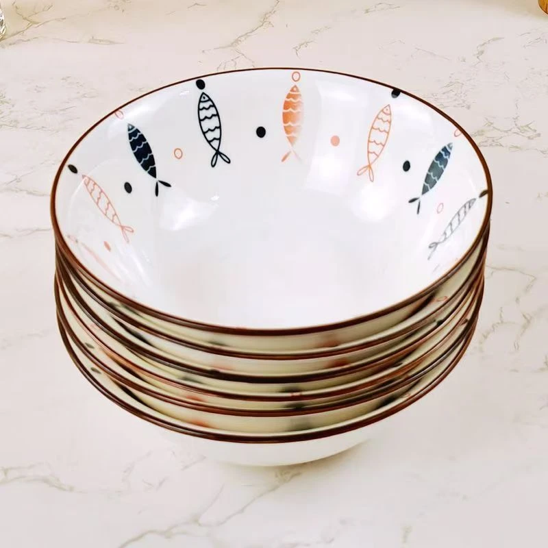 家用陶瓷面碗高颜值汤碗釉下彩大号饭碗耐高温陶瓷碗简约餐具套装