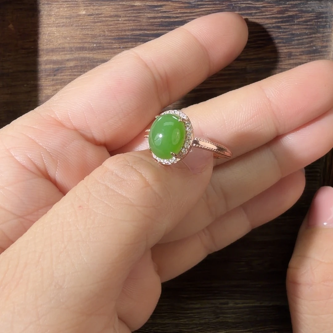 和田玉（碧玉）银S925镀金镶嵌戒指