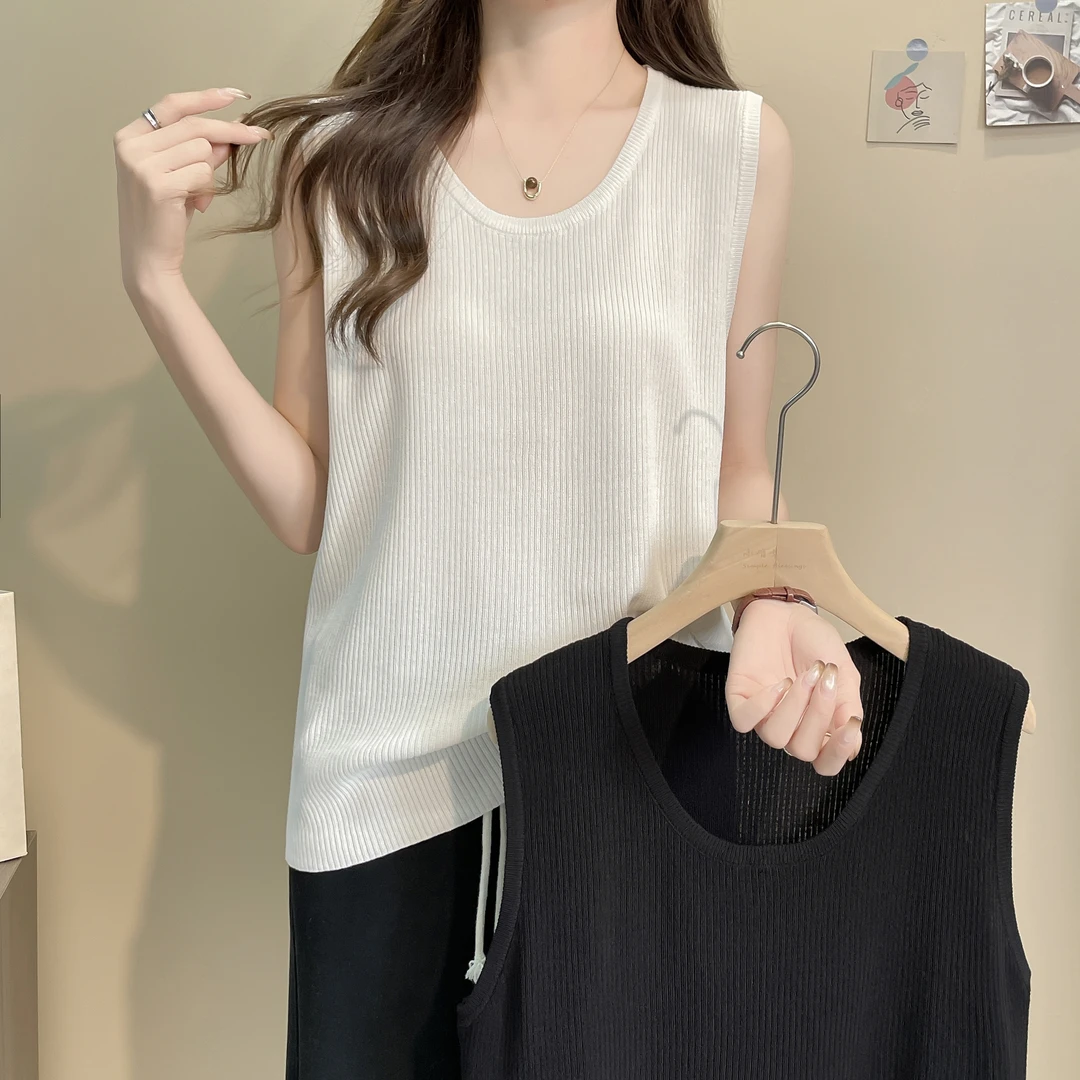宽松白色无袖打底背心女内搭大码遮肚胖mm显瘦宽松U领夏外穿吊带
