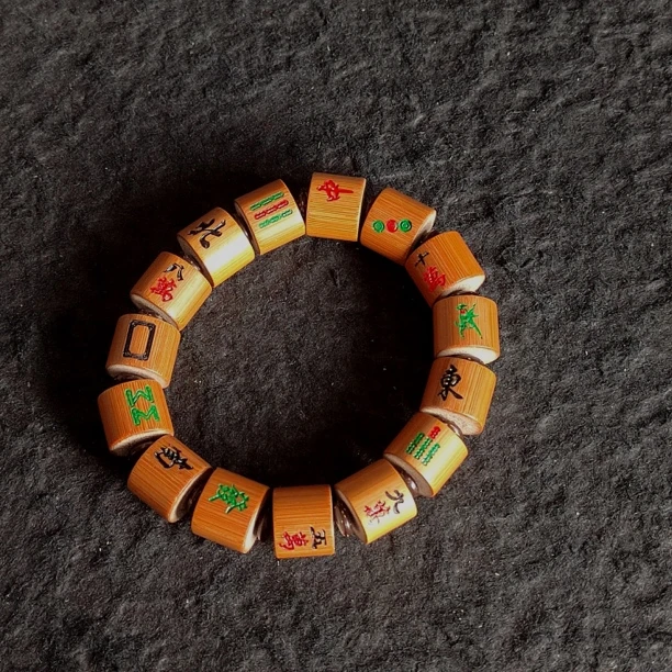 手工老玉竹精磨实心玉竹高密红皮彩绘麻将桶形竹文玩手串念珠玉化