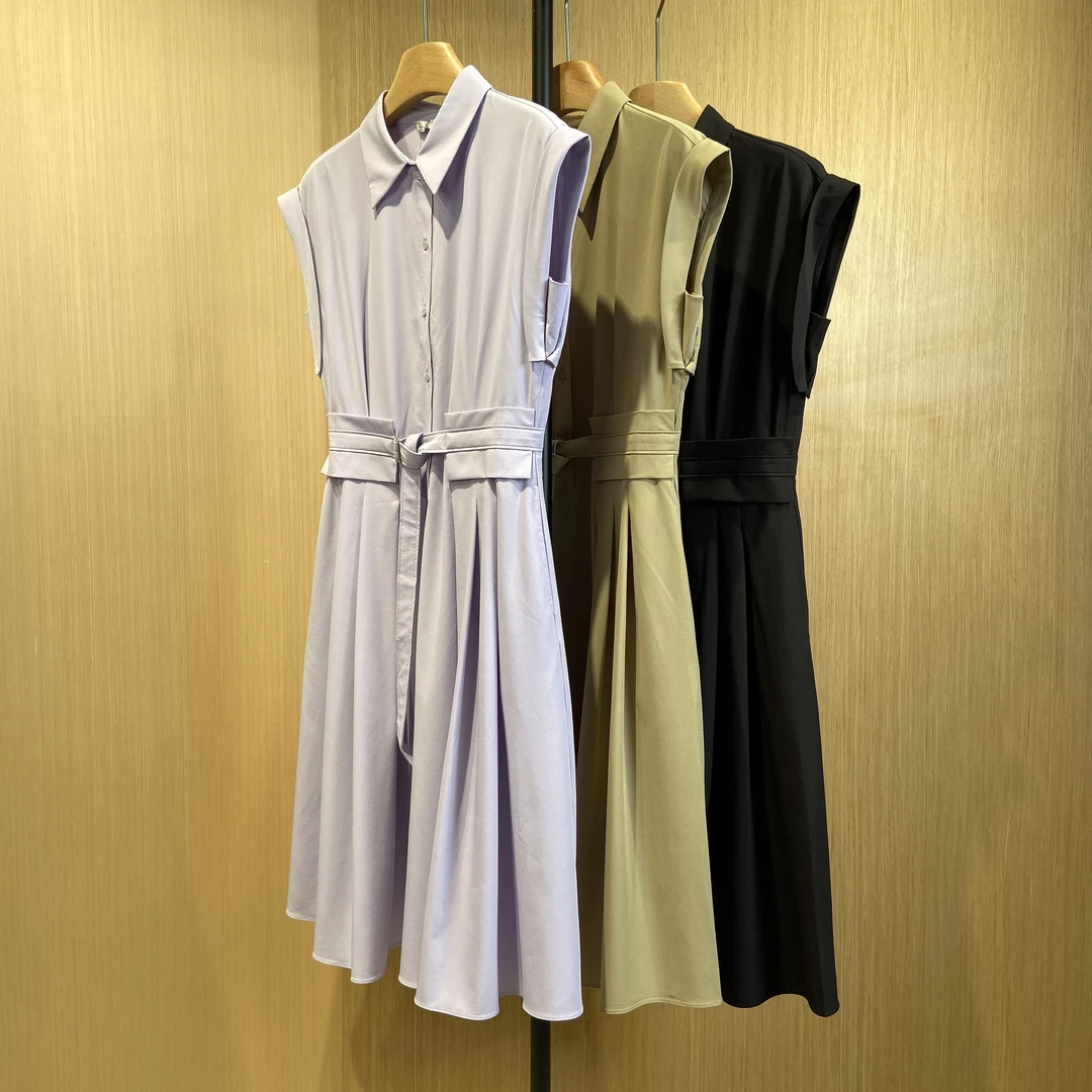 【FF】淑女系高腰五分衬衫连衣裙