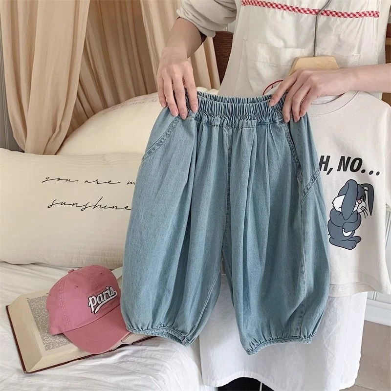 韩版宽松潮流宝宝休闲裤男女童夏季新款九分阔腿牛仔裤