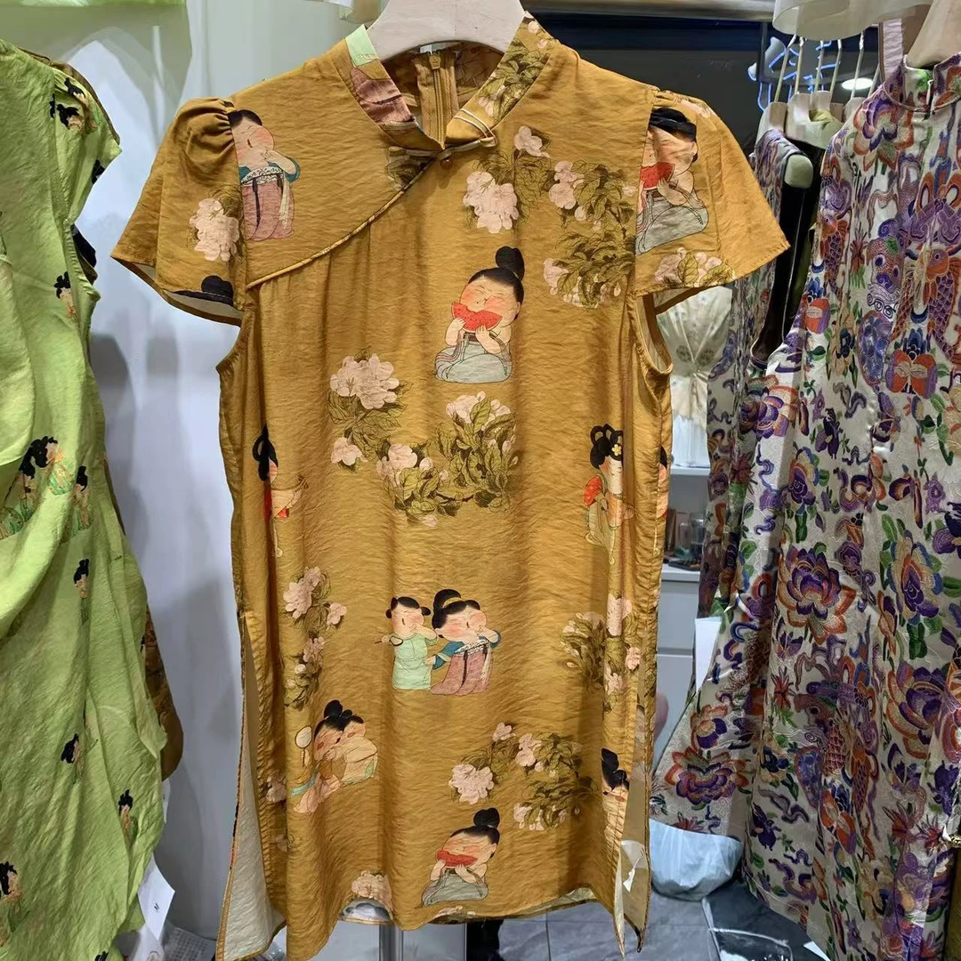 6105黄唐装新中式改良气质旗袍衬衣