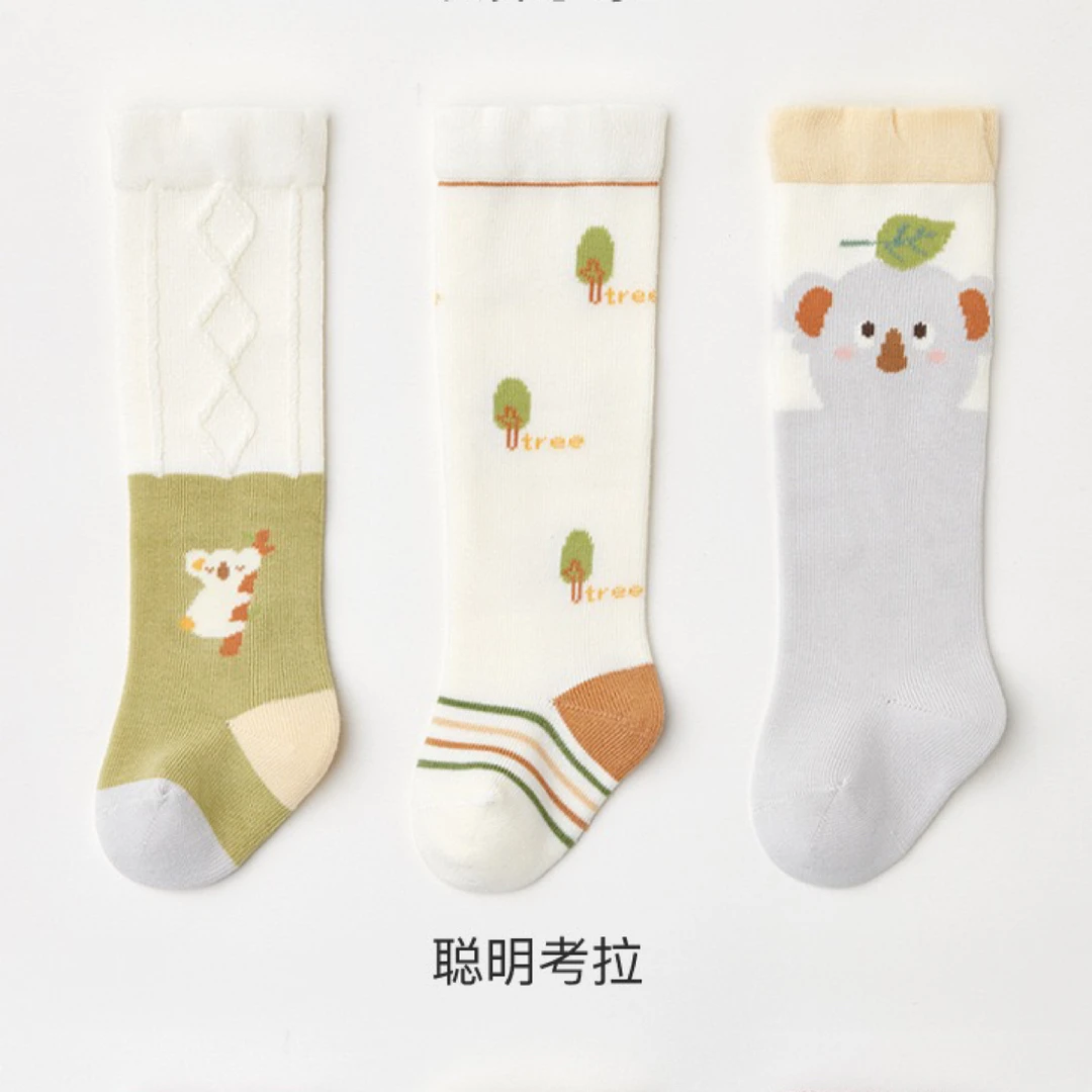 婴儿袜子考拉秋冬长筒过膝袜三双装保暖小腿袜无骨袜亲肤