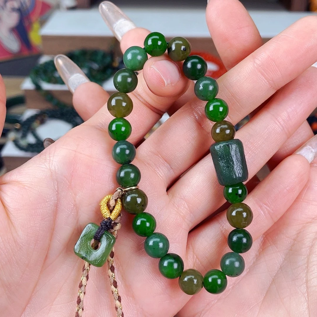 和田玉8mm新疆碧玉渐变色单圈未镶嵌