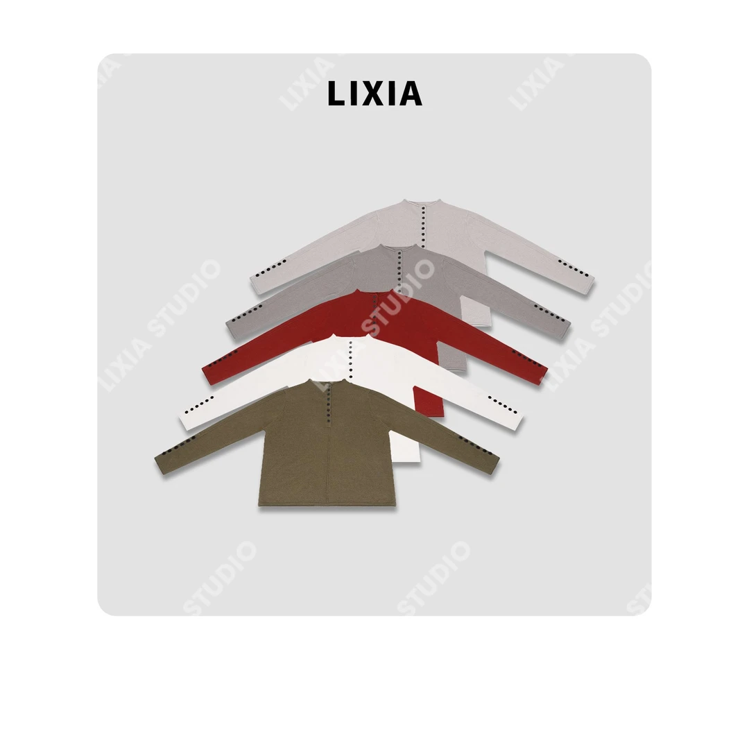 LIXIA【浮白】 ins风时尚12针双股26支100绵羊毛保暖针织衫-D10718