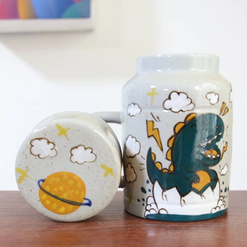 高温釉下彩手绘家用热水壶办公室情侣礼物牛奶杯早餐杯创意马克杯