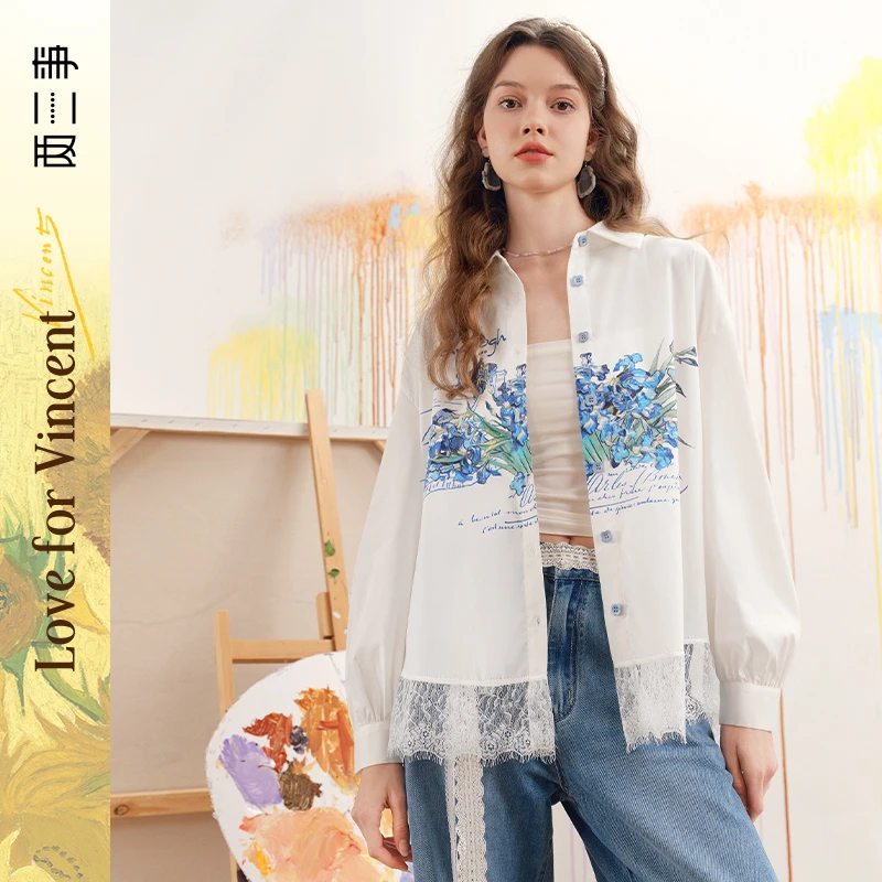 【绿子粉丝专享】两三事梵高文艺阳光花房蕾丝下摆衬衫S25CC357